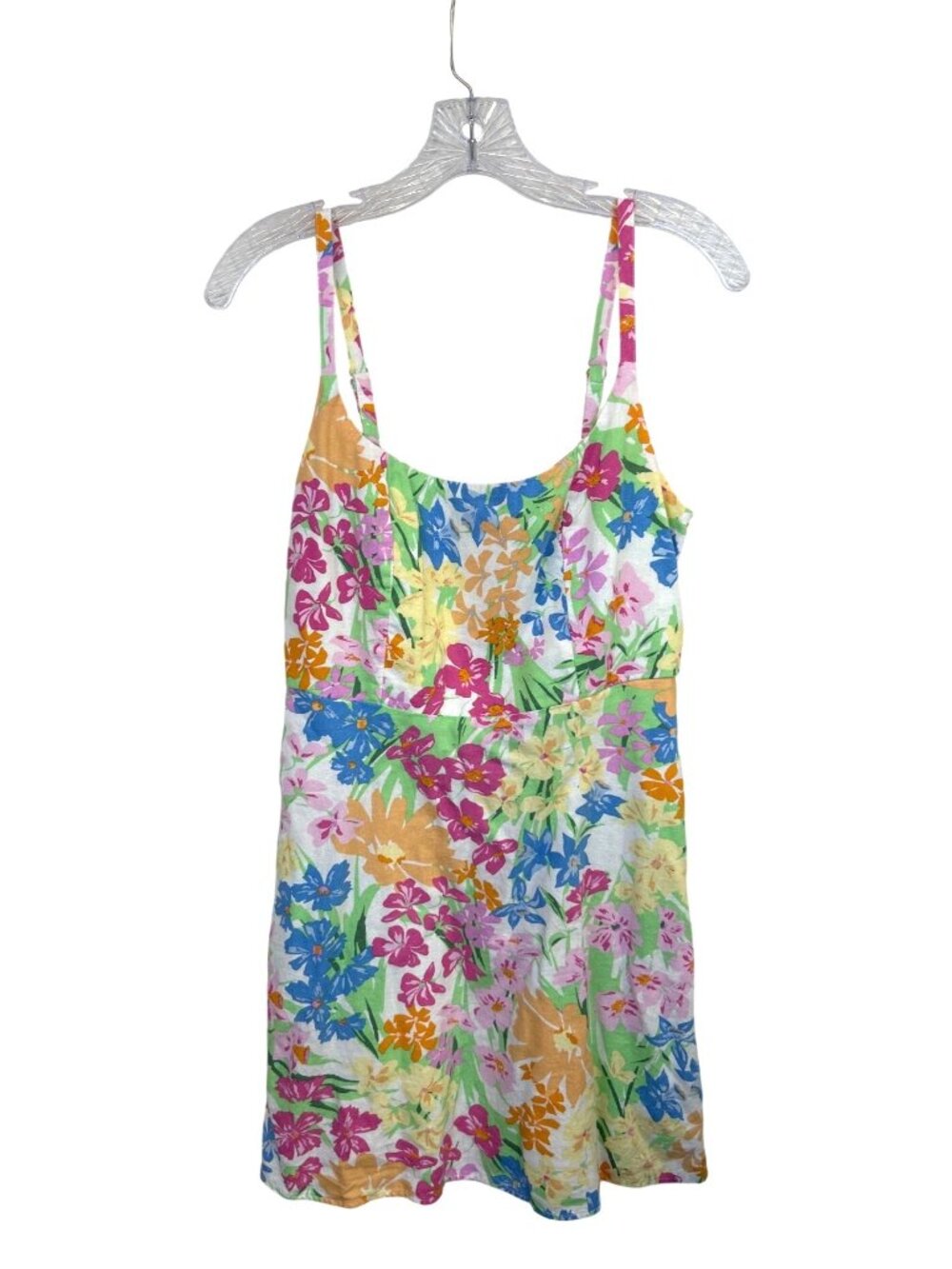 Old Navy Sz S Floral Linen Blend Smocked Sundress Multicolor Mini Dress Romantic